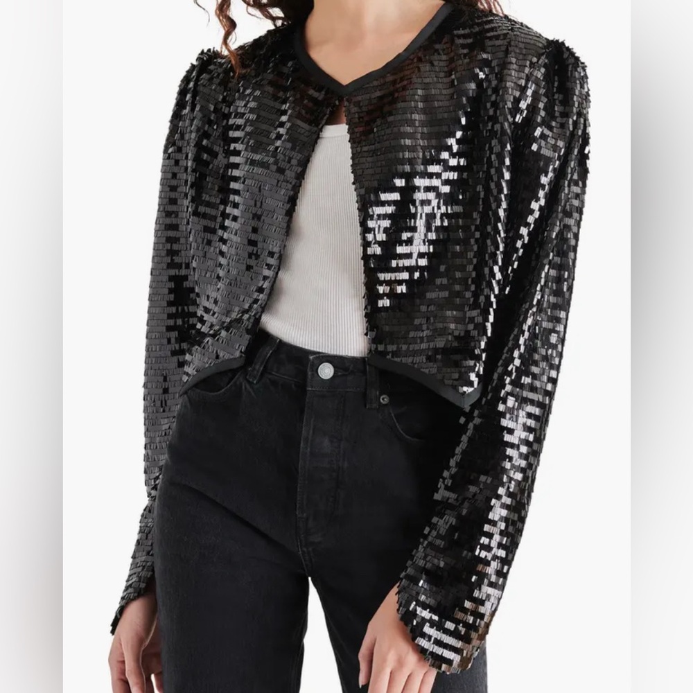 Steve Madden NWT Juliet Black Sequin Cropped Jacket
